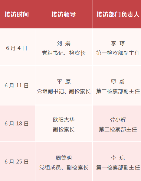 【控申检察为民办实事】南昌市新建区人民检察院2026年6月“检察长接访”安排公告